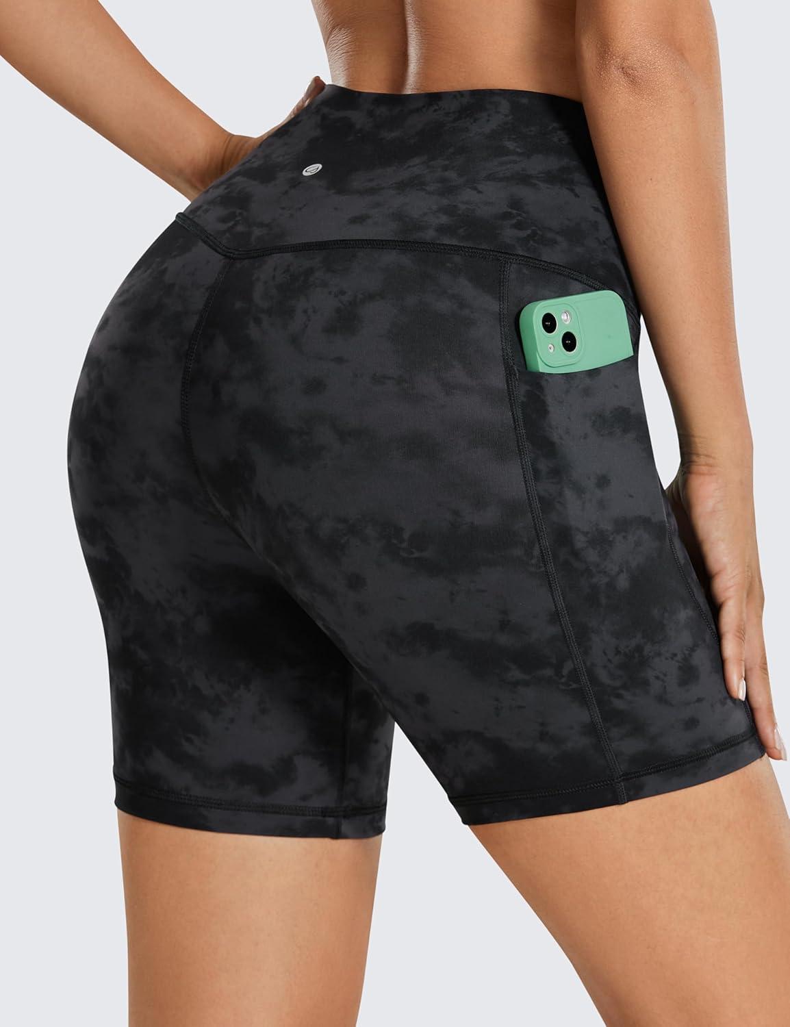 imageCRZ YOGA Womens Naked Feeling Biker Shorts with Pockets 6 High Waisted Yoga Gym Workout SpandexTie Dye Smoke Ink