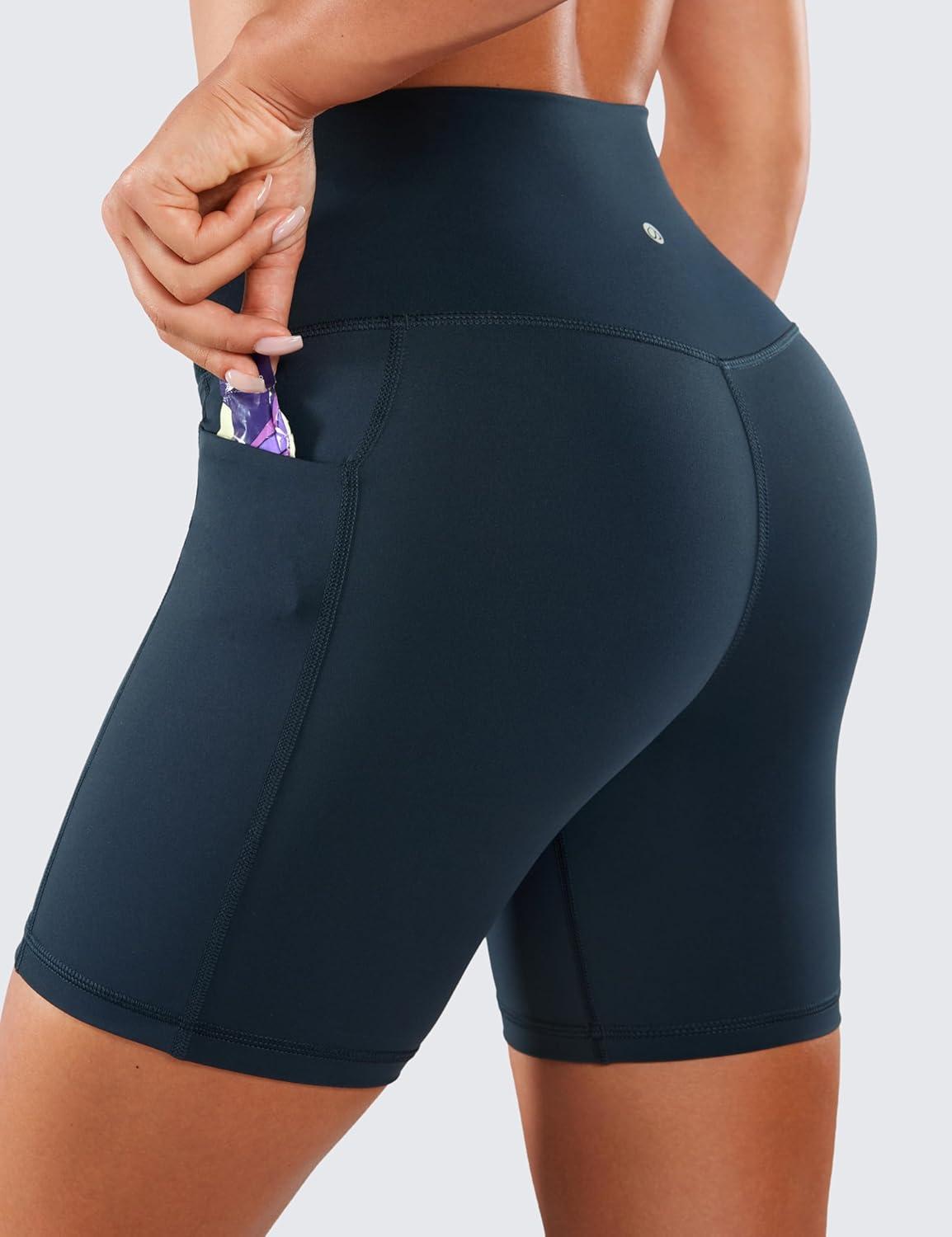 imageCRZ YOGA Womens Naked Feeling Biker Shorts with Pockets 6 High Waisted Yoga Gym Workout SpandexTrue Navy