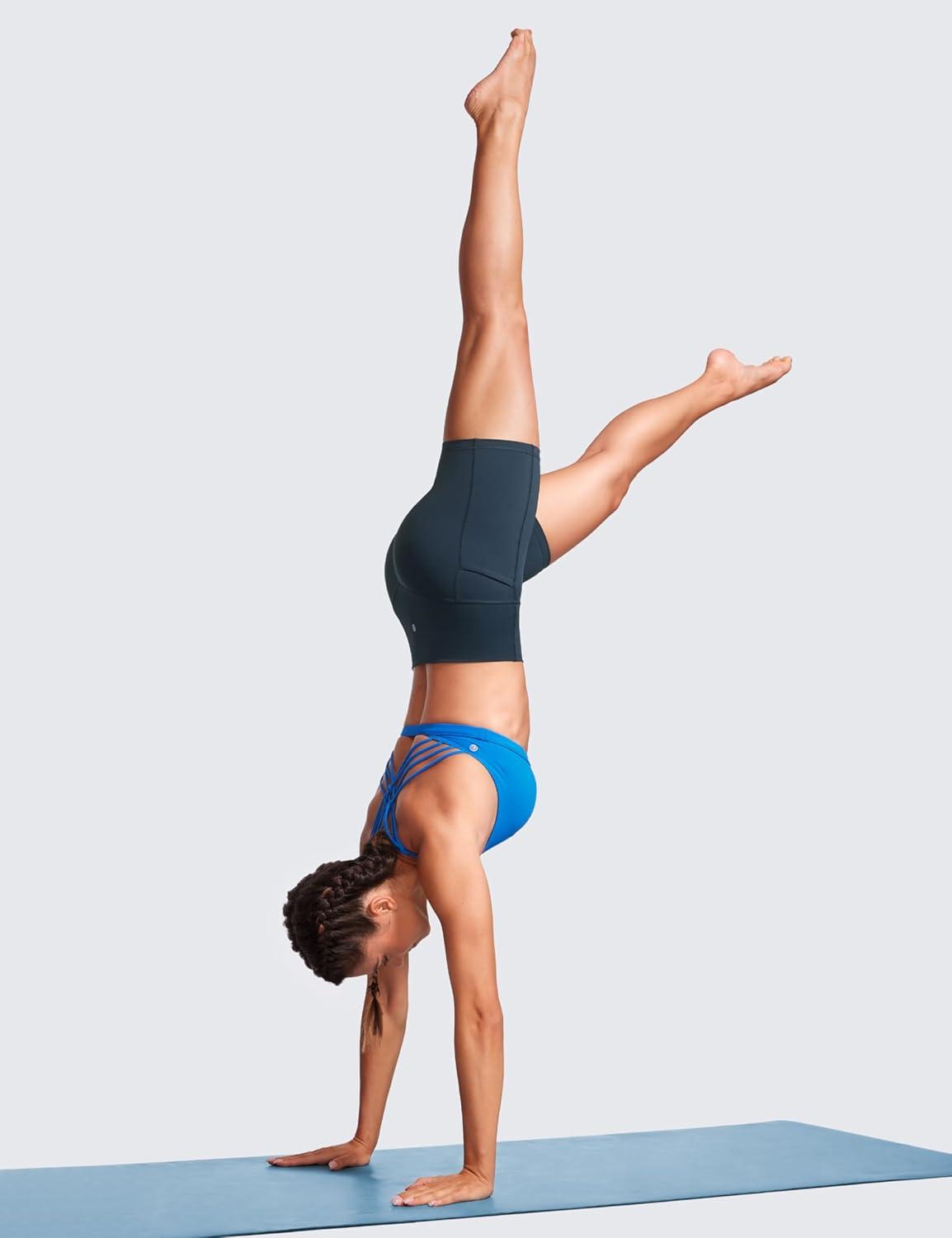 imageCRZ YOGA Womens Naked Feeling Biker Shorts with Pockets 6 High Waisted Yoga Gym Workout SpandexTrue Navy