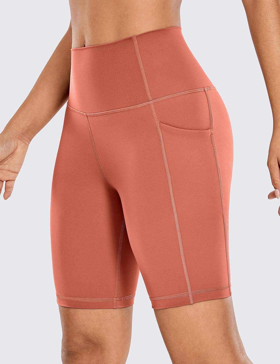 imageCRZ YOGA Womens Naked Feeling Biker Shorts with Pockets 8 High Waisted Yoga Gym Workout SpandexBurnt Sugar