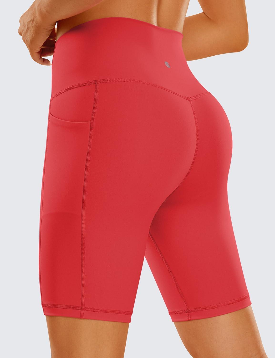 imageCRZ YOGA Womens Naked Feeling Biker Shorts with Pockets 8 High Waisted Yoga Gym Workout SpandexCrimson