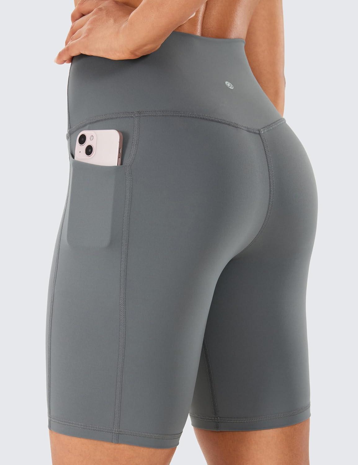 imageCRZ YOGA Womens Naked Feeling Biker Shorts with Pockets 8 High Waisted Yoga Gym Workout SpandexDark Carbon