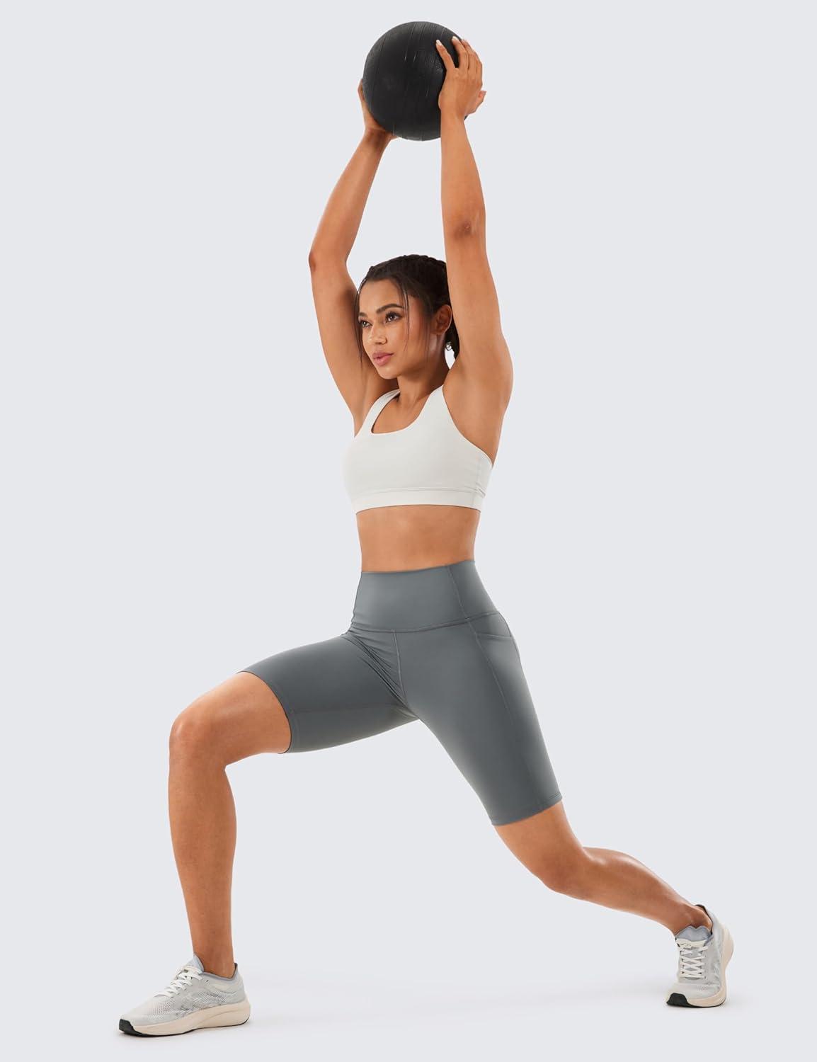 imageCRZ YOGA Womens Naked Feeling Biker Shorts with Pockets 8 High Waisted Yoga Gym Workout SpandexDark Carbon