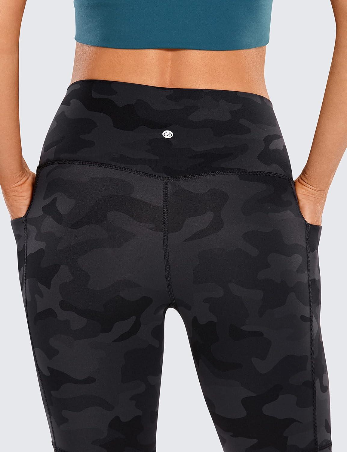 imageCRZ YOGA Womens Naked Feeling Biker Shorts with Pockets 8 High Waisted Yoga Gym Workout SpandexDark Grey Camouflage