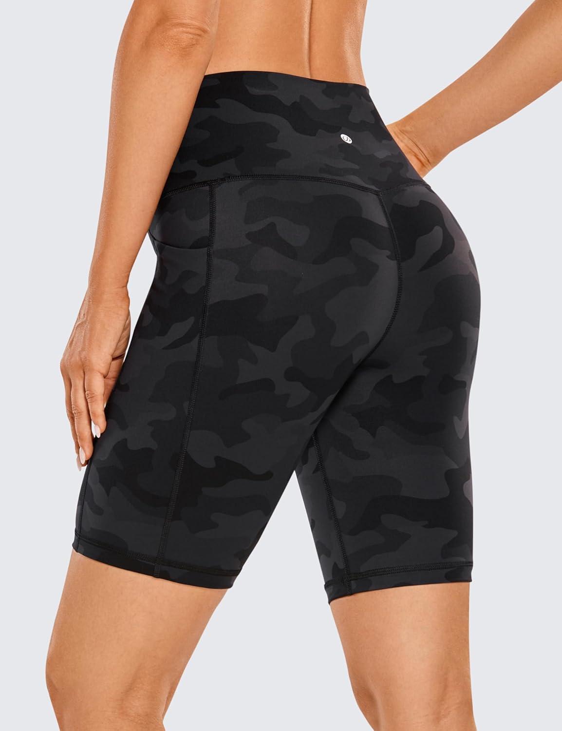 imageCRZ YOGA Womens Naked Feeling Biker Shorts with Pockets 8 High Waisted Yoga Gym Workout SpandexDark Grey Camouflage