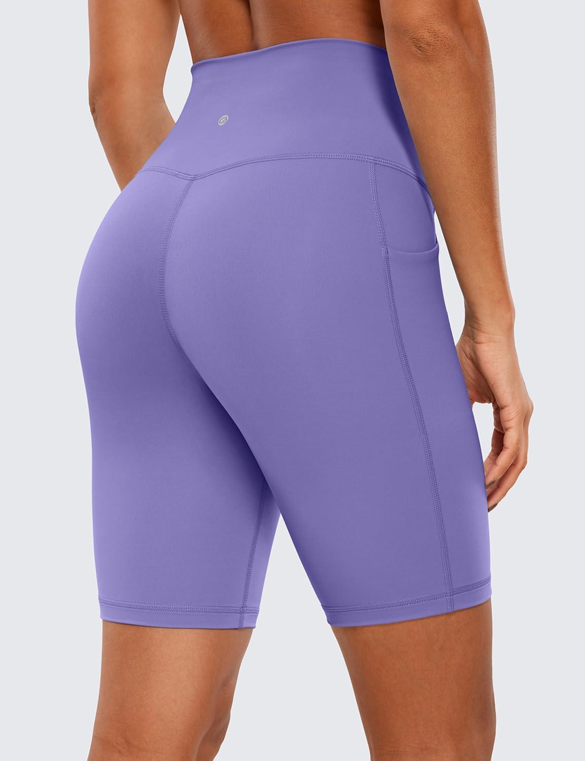 imageCRZ YOGA Womens Naked Feeling Biker Shorts with Pockets 8 High Waisted Yoga Gym Workout SpandexDark Lavender Purple