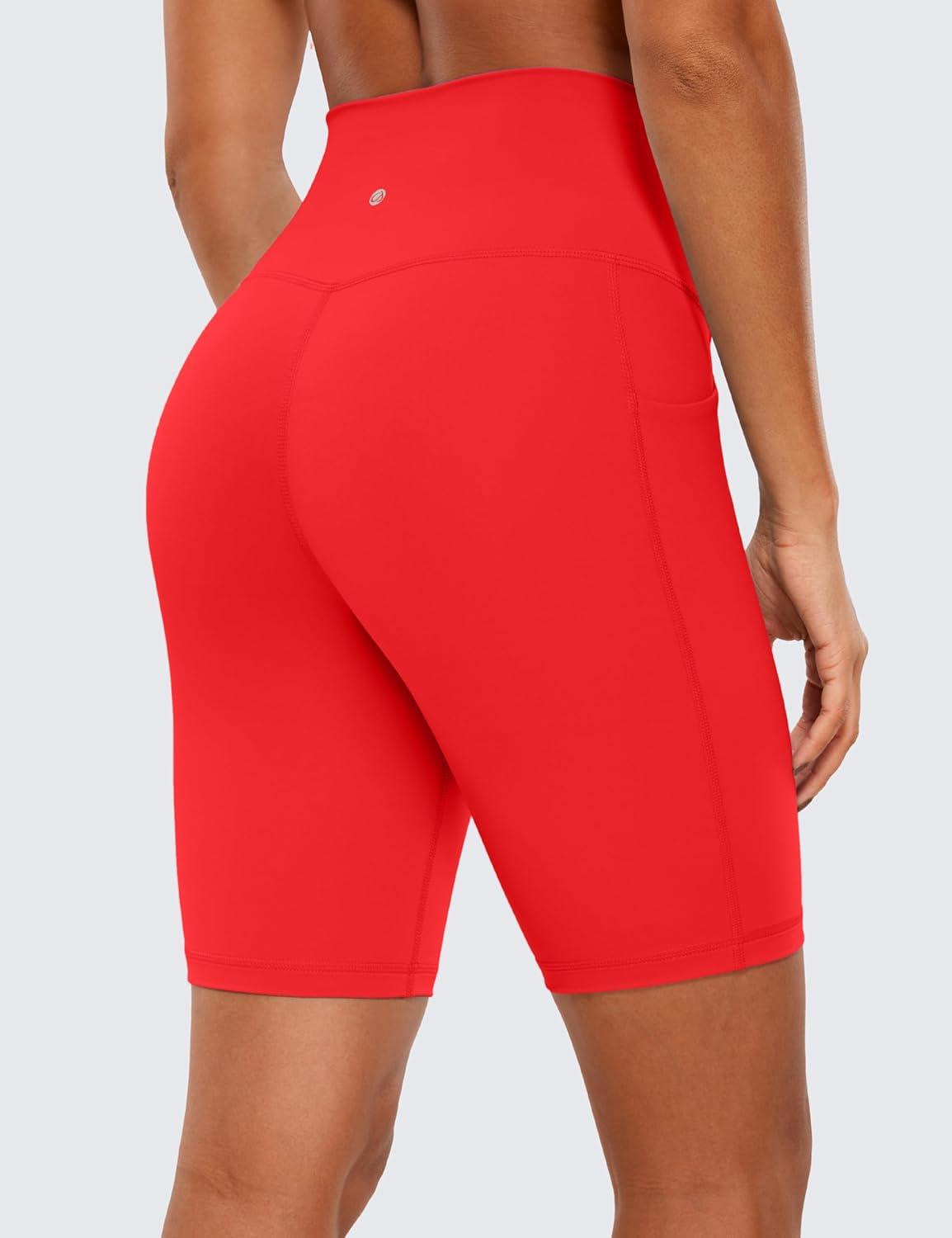 imageCRZ YOGA Womens Naked Feeling Biker Shorts with Pockets 8 High Waisted Yoga Gym Workout SpandexDeep Red