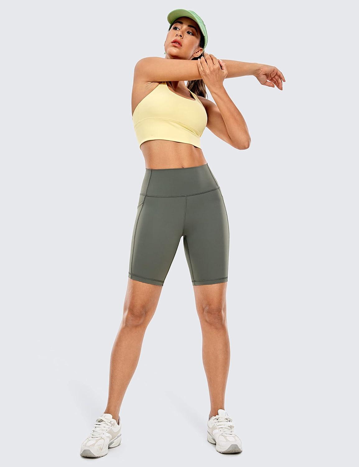 imageCRZ YOGA Womens Naked Feeling Biker Shorts with Pockets 8 High Waisted Yoga Gym Workout SpandexGrey Sage