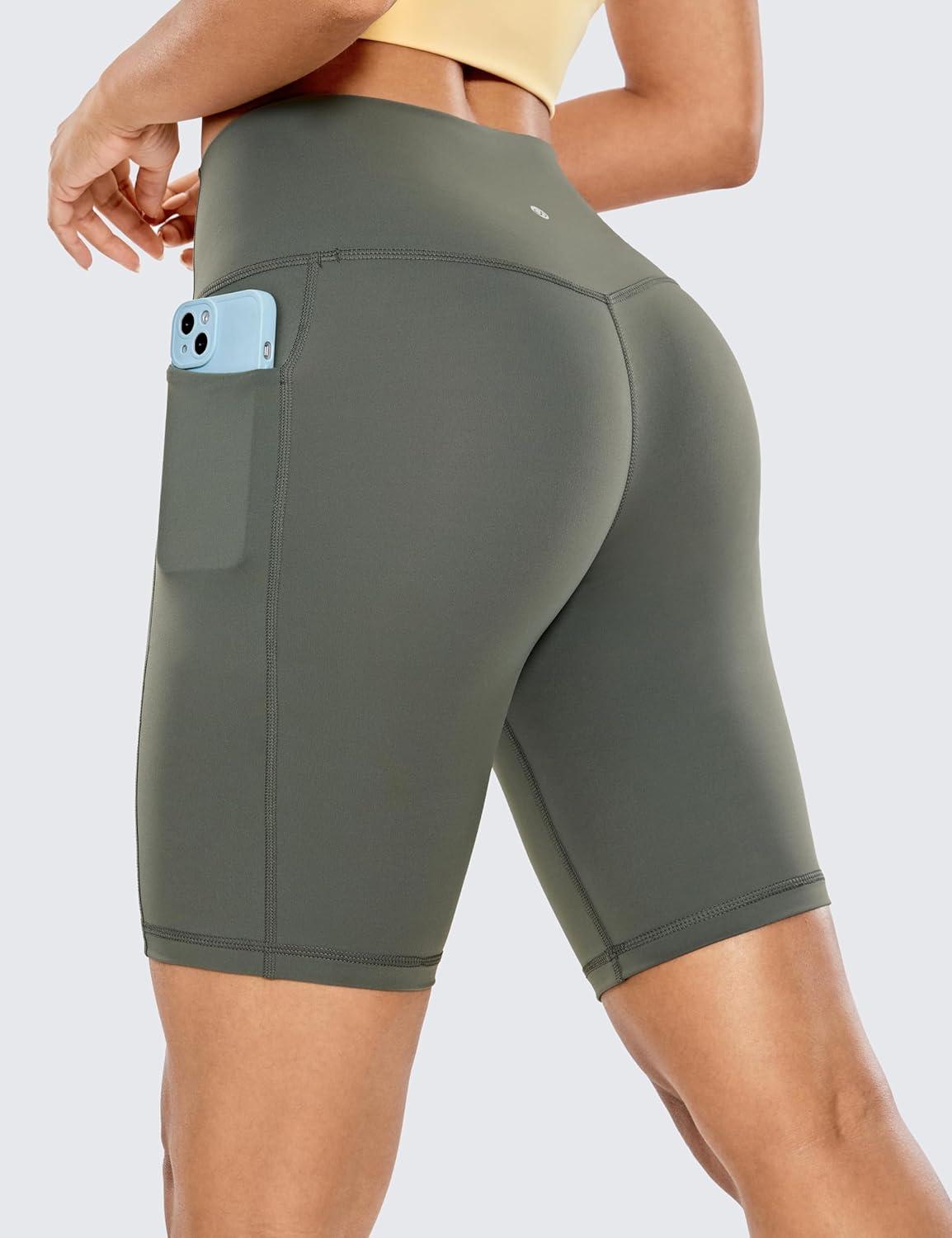 imageCRZ YOGA Womens Naked Feeling Biker Shorts with Pockets 8 High Waisted Yoga Gym Workout SpandexGrey Sage