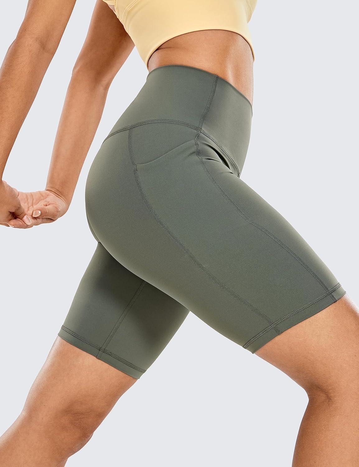 imageCRZ YOGA Womens Naked Feeling Biker Shorts with Pockets 8 High Waisted Yoga Gym Workout SpandexGrey Sage