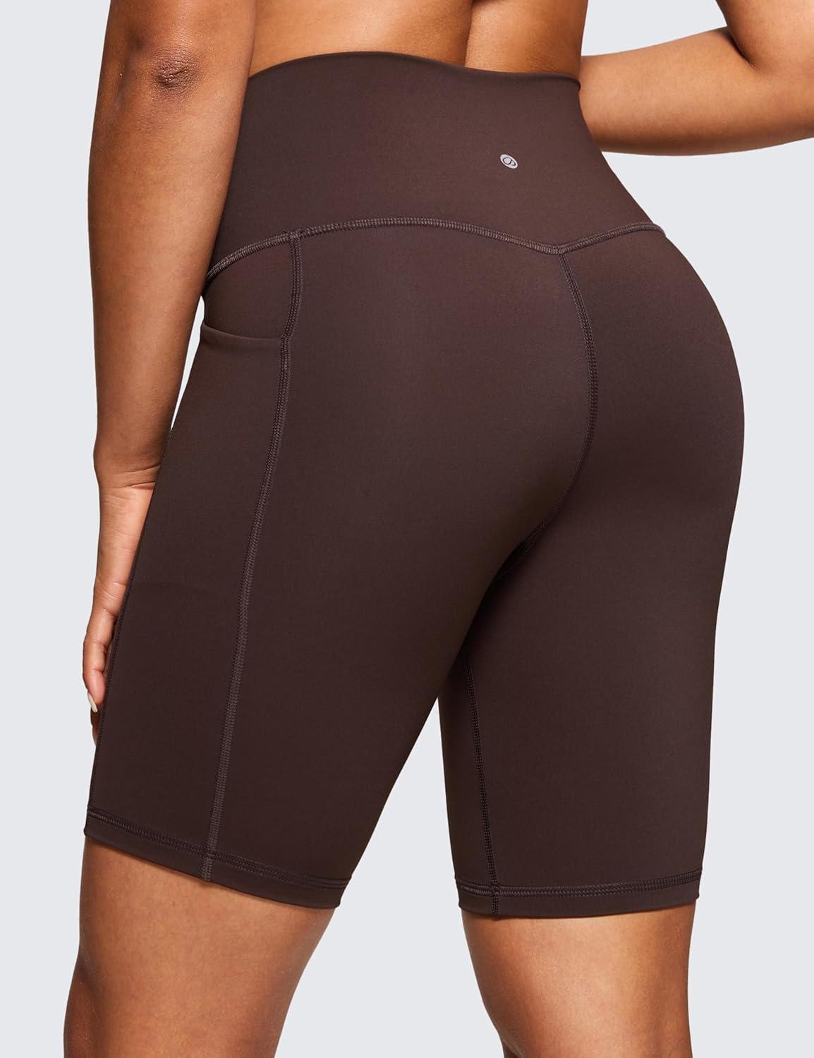 imageCRZ YOGA Womens Naked Feeling Biker Shorts with Pockets 8 High Waisted Yoga Gym Workout SpandexHot Fudge Brown