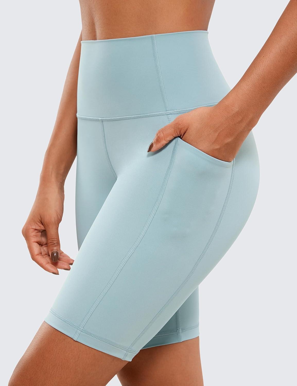imageCRZ YOGA Womens Naked Feeling Biker Shorts with Pockets 8 High Waisted Yoga Gym Workout SpandexLight Grayish Blue