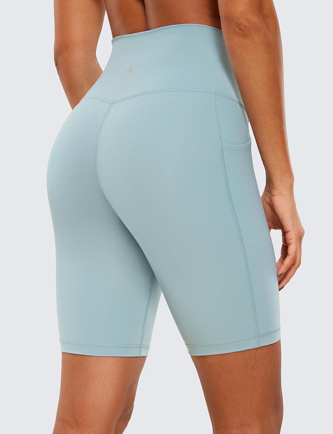 imageCRZ YOGA Womens Naked Feeling Biker Shorts with Pockets 8 High Waisted Yoga Gym Workout SpandexLight Grayish Blue
