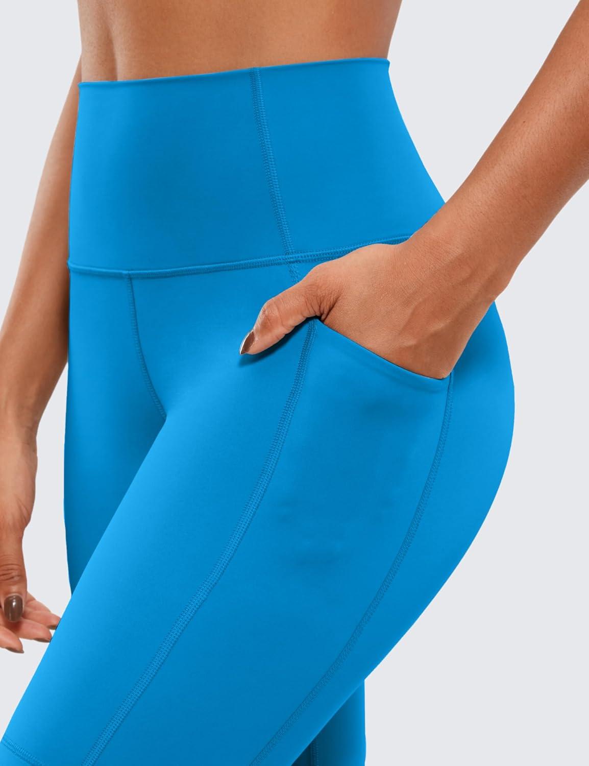 imageCRZ YOGA Womens Naked Feeling Biker Shorts with Pockets 8 High Waisted Yoga Gym Workout SpandexMadagascar Blue