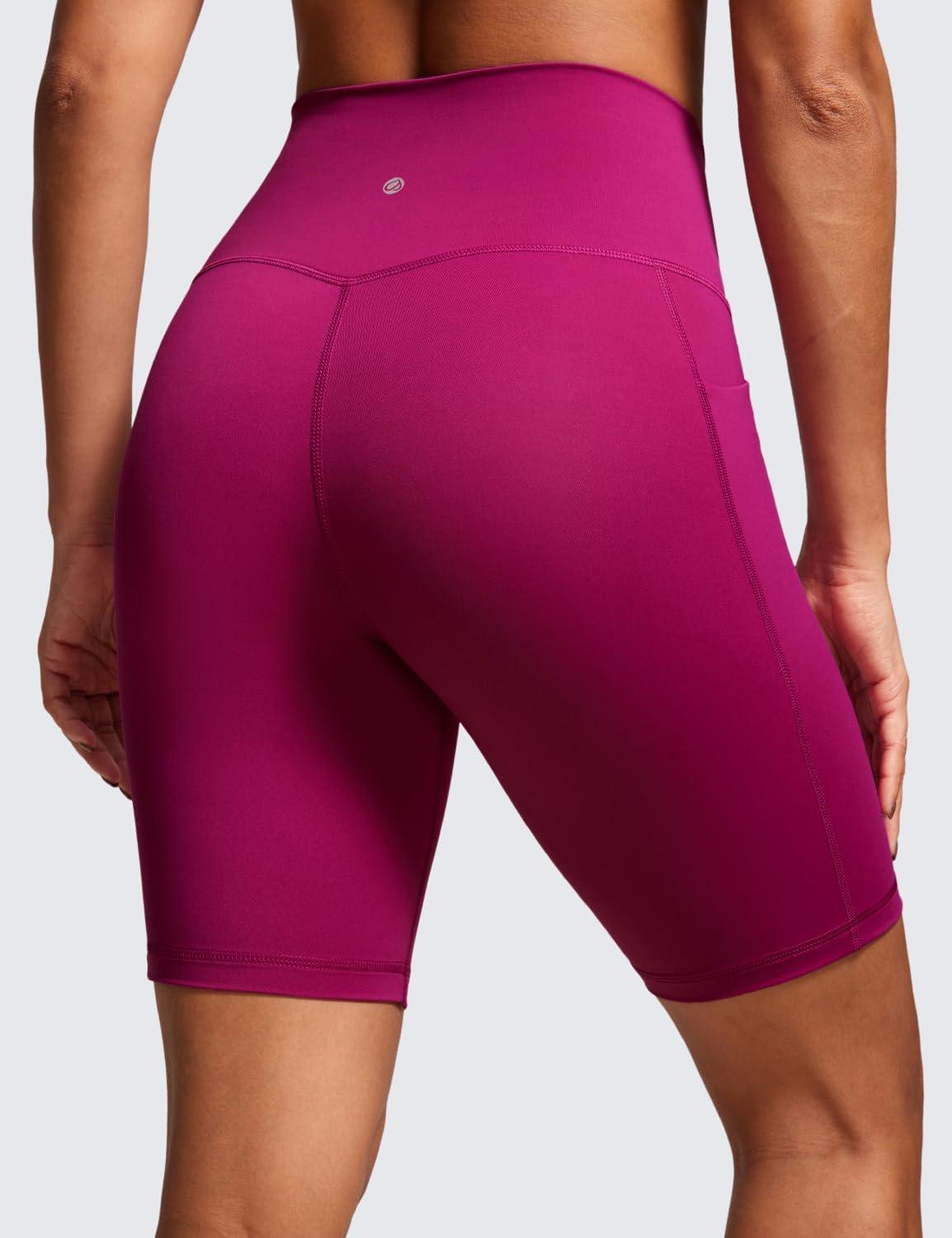 imageCRZ YOGA Womens Naked Feeling Biker Shorts with Pockets 8 High Waisted Yoga Gym Workout SpandexMagenta Purple
