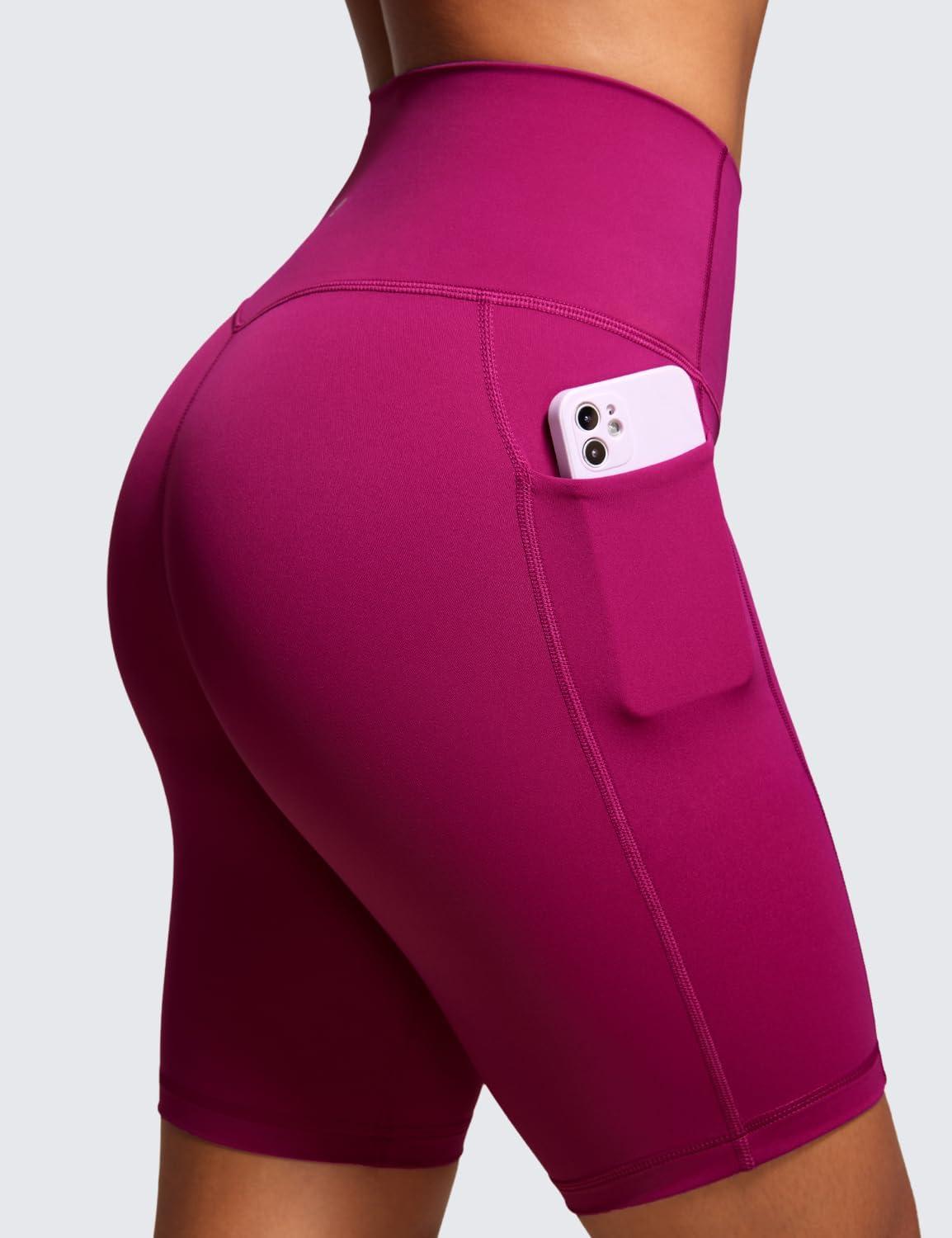 imageCRZ YOGA Womens Naked Feeling Biker Shorts with Pockets 8 High Waisted Yoga Gym Workout SpandexMagenta Purple