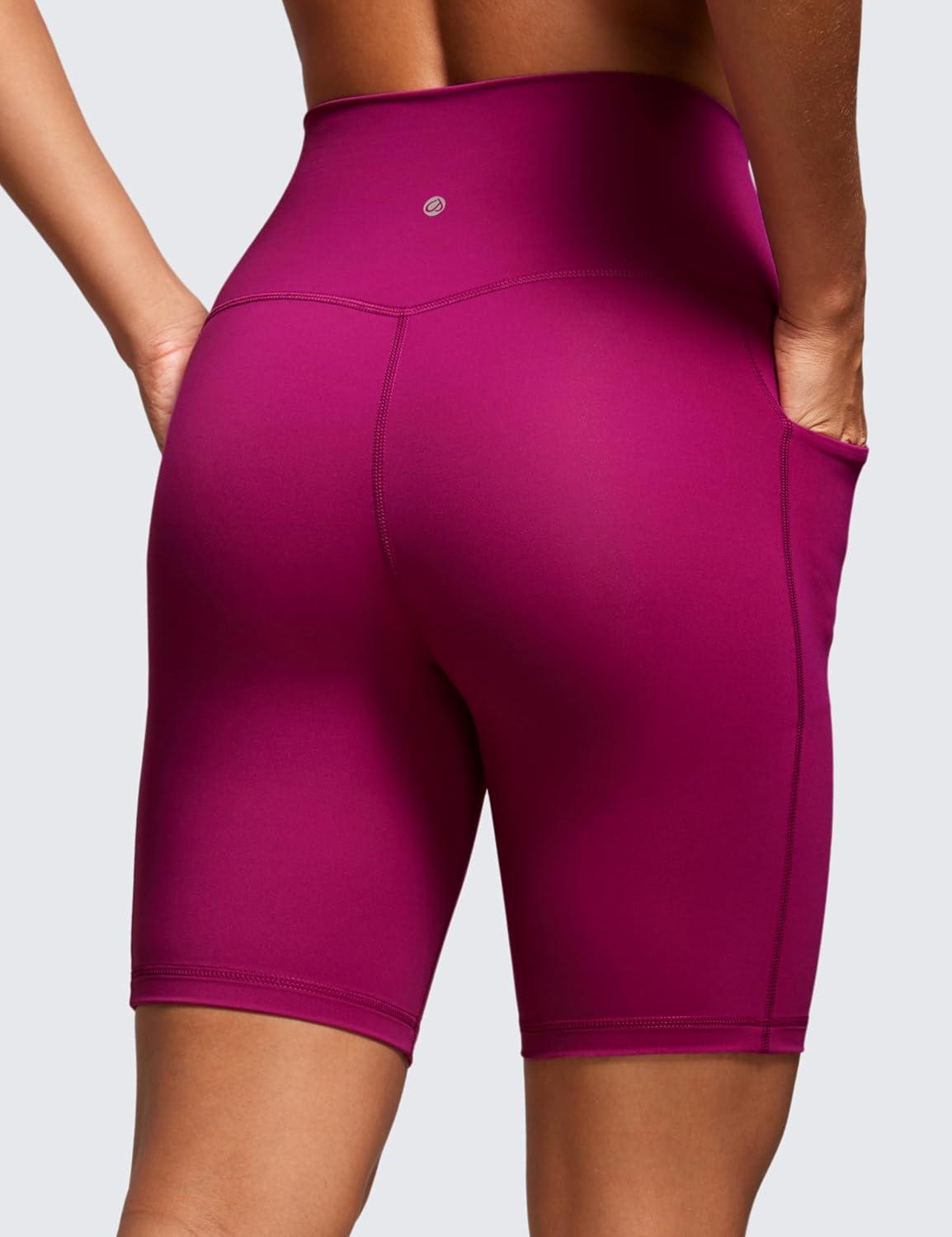 imageCRZ YOGA Womens Naked Feeling Biker Shorts with Pockets 8 High Waisted Yoga Gym Workout SpandexMagenta Purple