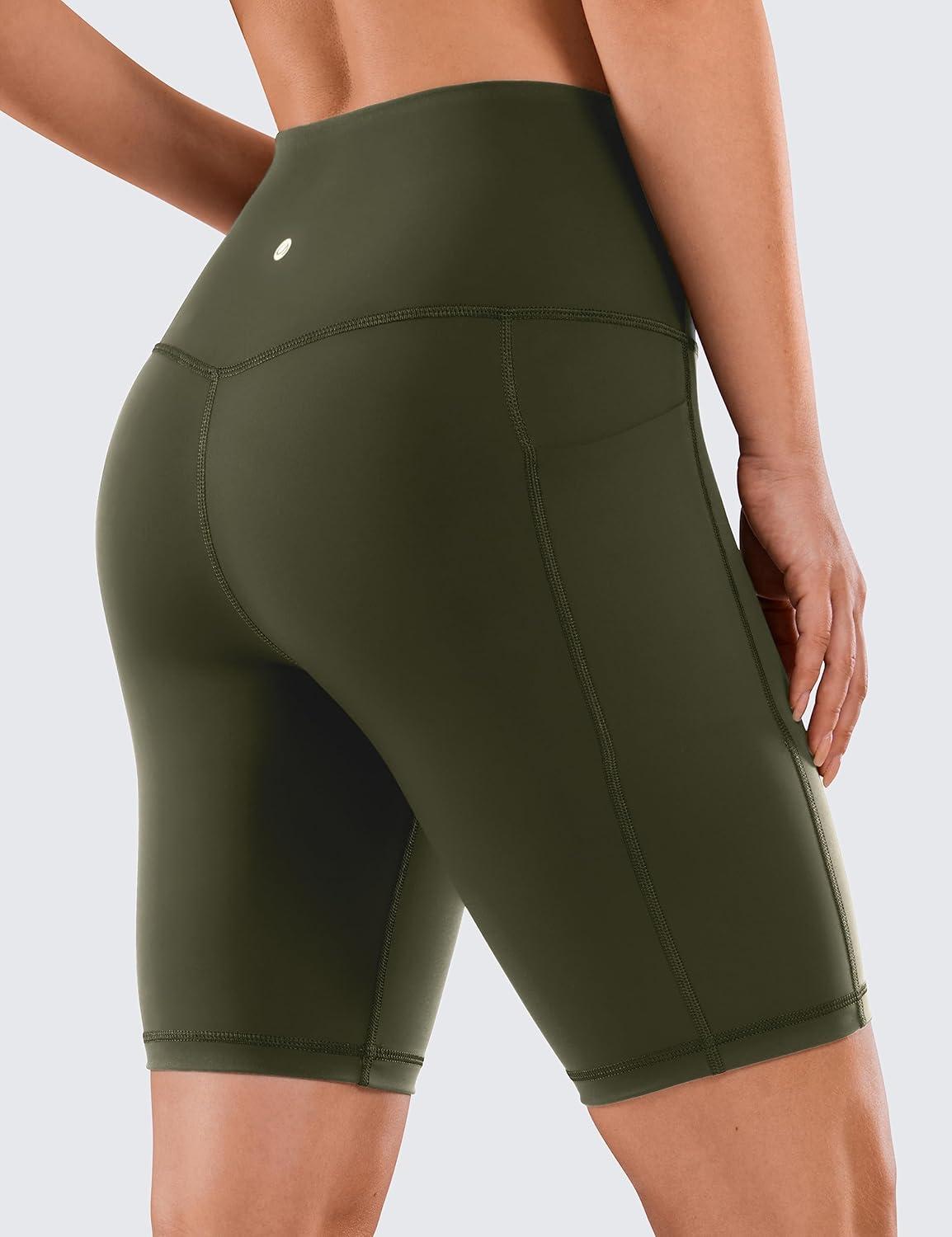 imageCRZ YOGA Womens Naked Feeling Biker Shorts with Pockets 8 High Waisted Yoga Gym Workout SpandexOlive Green
