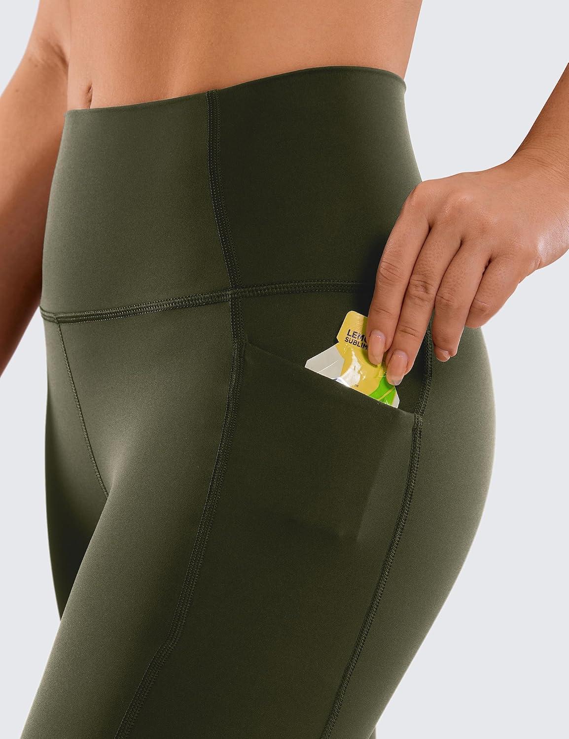 imageCRZ YOGA Womens Naked Feeling Biker Shorts with Pockets 8 High Waisted Yoga Gym Workout SpandexOlive Green