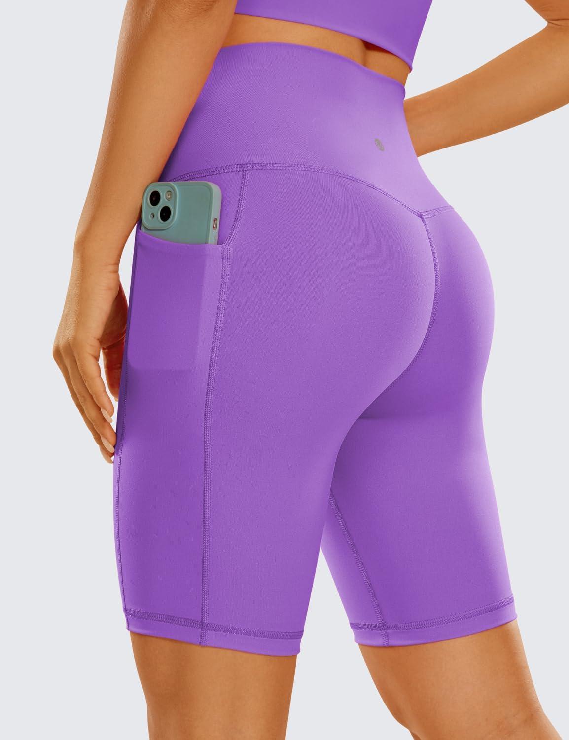 imageCRZ YOGA Womens Naked Feeling Biker Shorts with Pockets 8 High Waisted Yoga Gym Workout SpandexRoyal Lilac