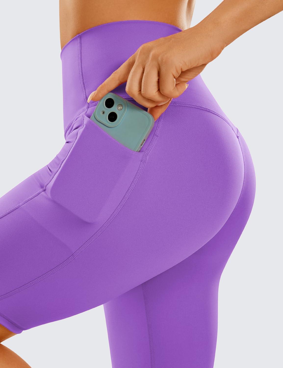 imageCRZ YOGA Womens Naked Feeling Biker Shorts with Pockets 8 High Waisted Yoga Gym Workout SpandexRoyal Lilac