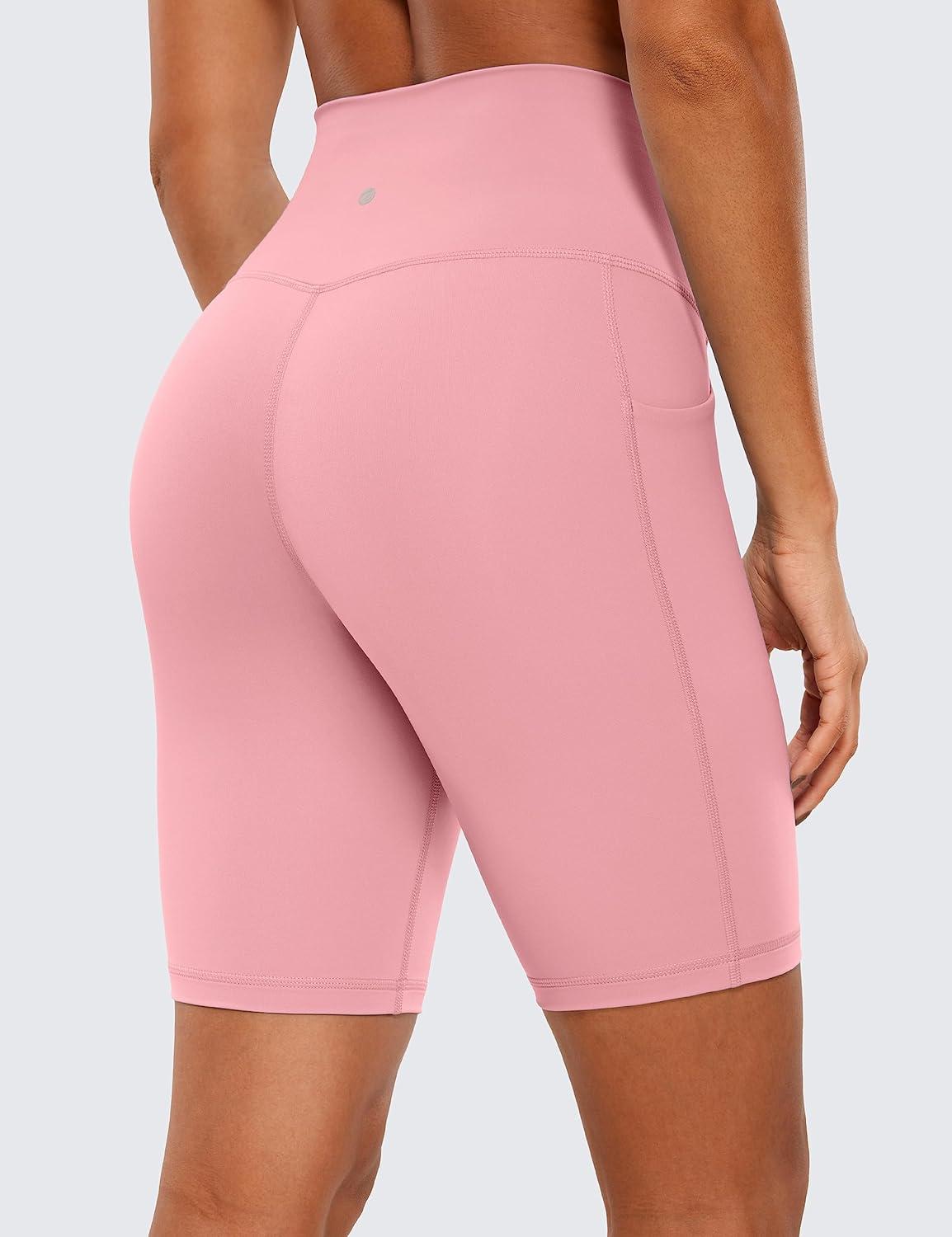 imageCRZ YOGA Womens Naked Feeling Biker Shorts with Pockets 8 High Waisted Yoga Gym Workout SpandexThe Heartbeat Powder