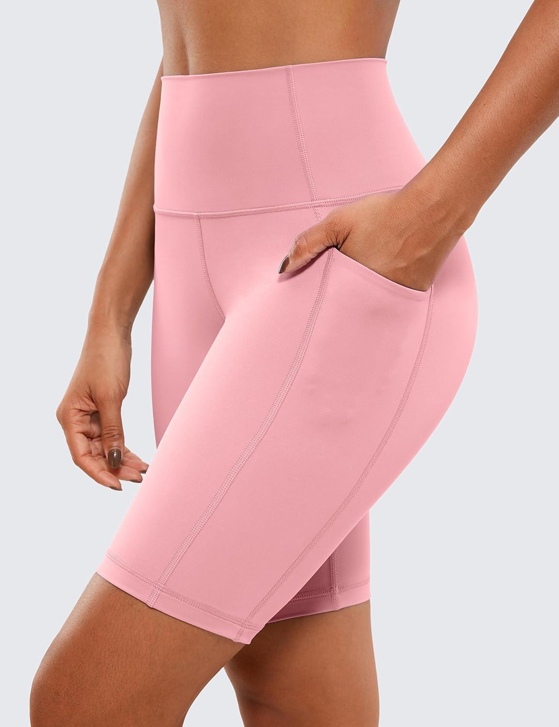 imageCRZ YOGA Womens Naked Feeling Biker Shorts with Pockets 8 High Waisted Yoga Gym Workout SpandexThe Heartbeat Powder