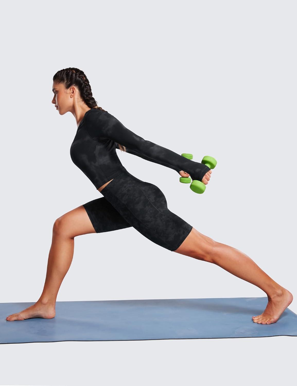 imageCRZ YOGA Womens Naked Feeling Biker Shorts with Pockets 8 High Waisted Yoga Gym Workout SpandexTie Dye Smoke Ink