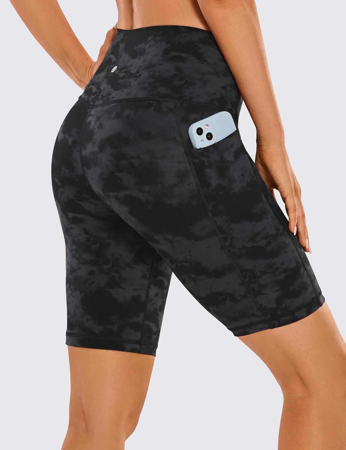 imageCRZ YOGA Womens Naked Feeling Biker Shorts with Pockets 8 High Waisted Yoga Gym Workout SpandexTie Dye Smoke Ink