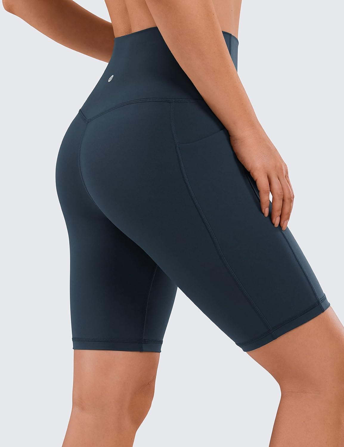 imageCRZ YOGA Womens Naked Feeling Biker Shorts with Pockets 8 High Waisted Yoga Gym Workout SpandexTrue Navy