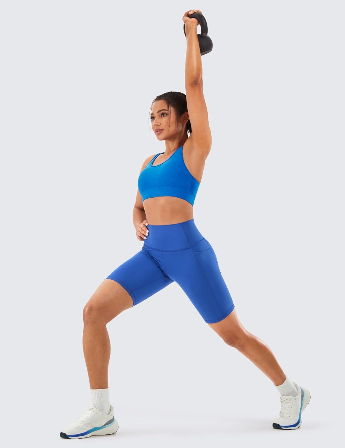 imageCRZ YOGA Womens Naked Feeling Biker Shorts with Pockets 8 High Waisted Yoga Gym Workout SpandexWaves Blue