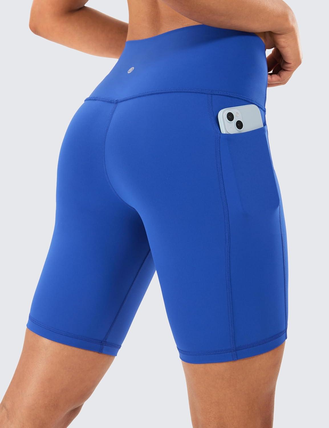 imageCRZ YOGA Womens Naked Feeling Biker Shorts with Pockets 8 High Waisted Yoga Gym Workout SpandexWaves Blue