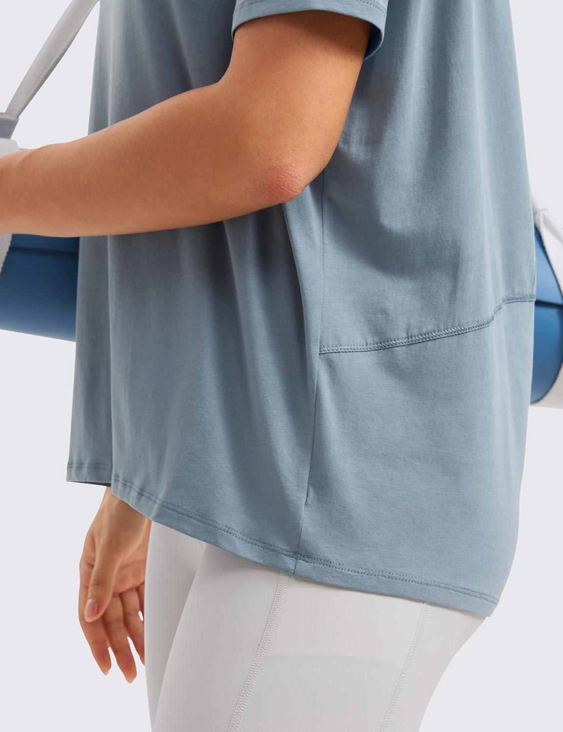 imageCRZ YOGA Womens Pima Cotton Short Sleeve Shirts Boat Neck Loose Fit Gym Workout TShirt Athletic Casual TopsBelgian Blue