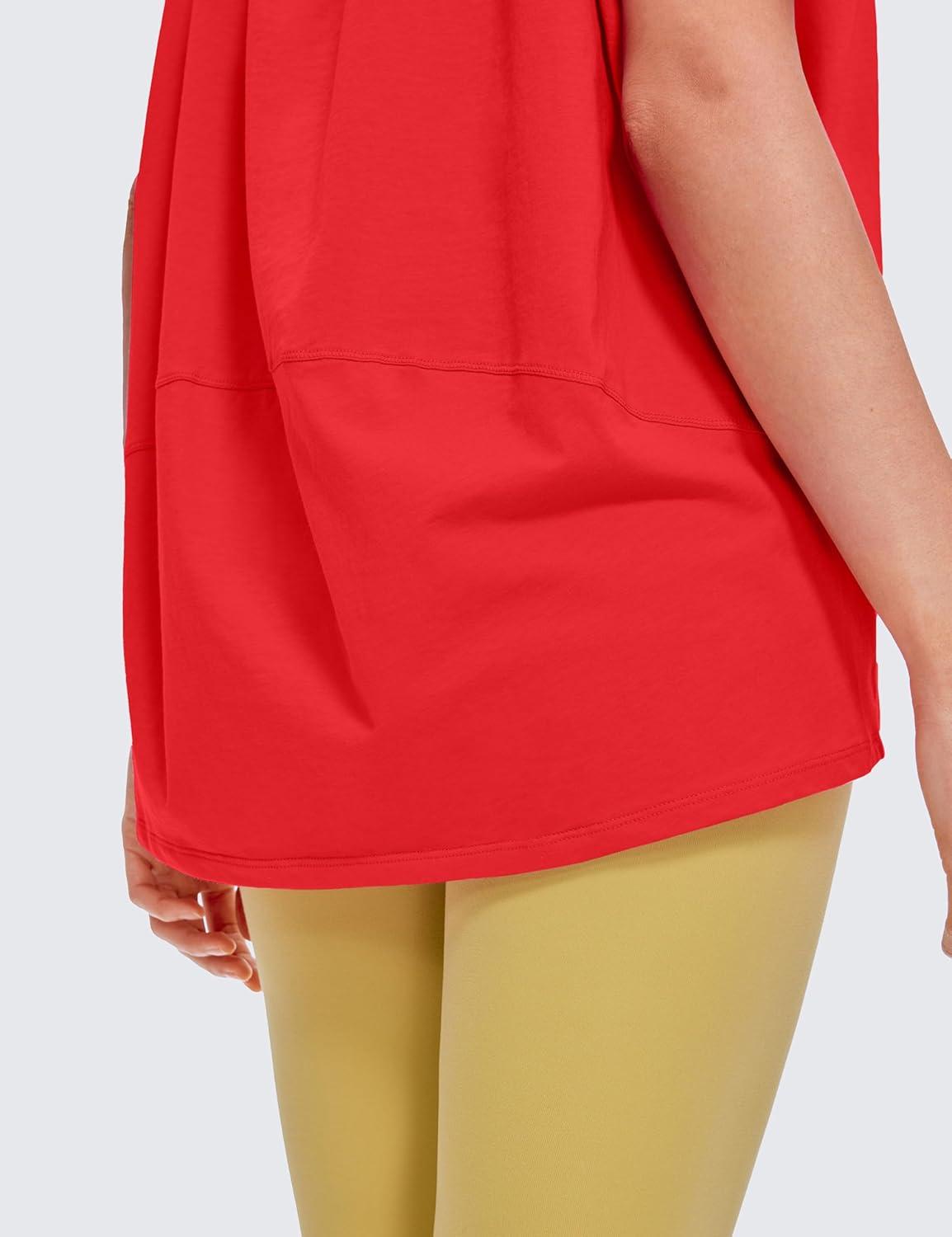 imageCRZ YOGA Womens Pima Cotton Short Sleeve Shirts Boat Neck Loose Fit Gym Workout TShirt Athletic Casual TopsDeep Red