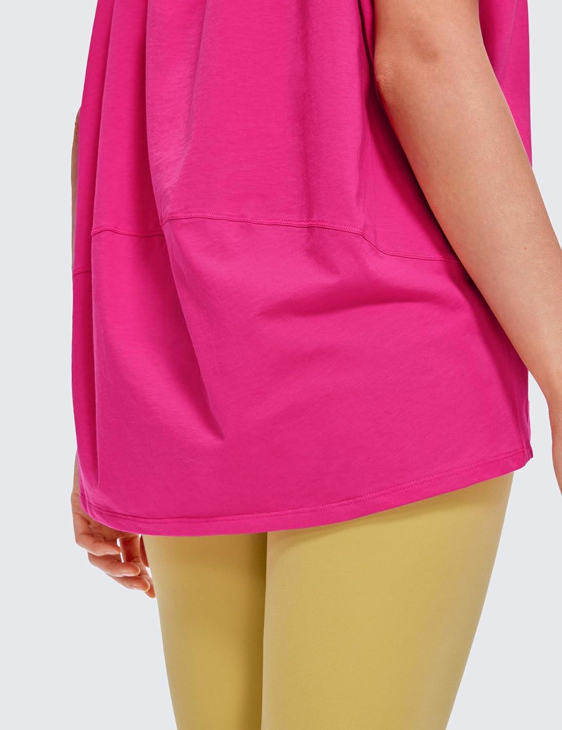 imageCRZ YOGA Womens Pima Cotton Short Sleeve Shirts Boat Neck Loose Fit Gym Workout TShirt Athletic Casual TopsGranita Pink