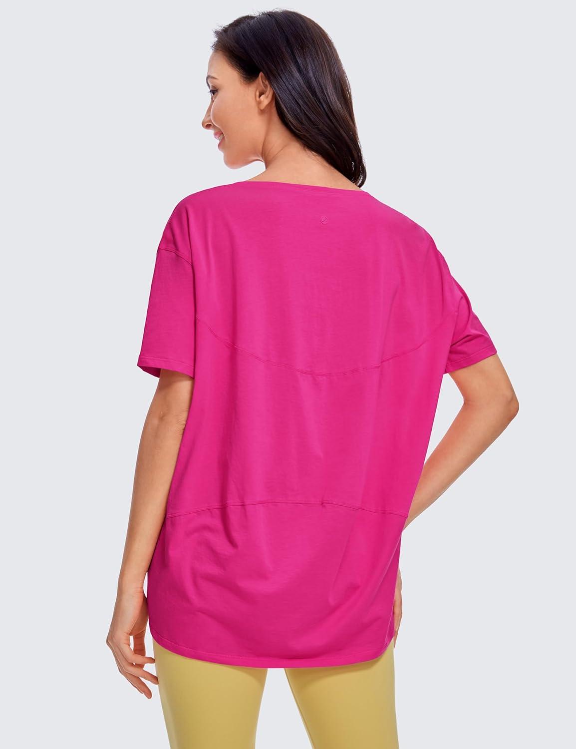 imageCRZ YOGA Womens Pima Cotton Short Sleeve Shirts Boat Neck Loose Fit Gym Workout TShirt Athletic Casual TopsGranita Pink