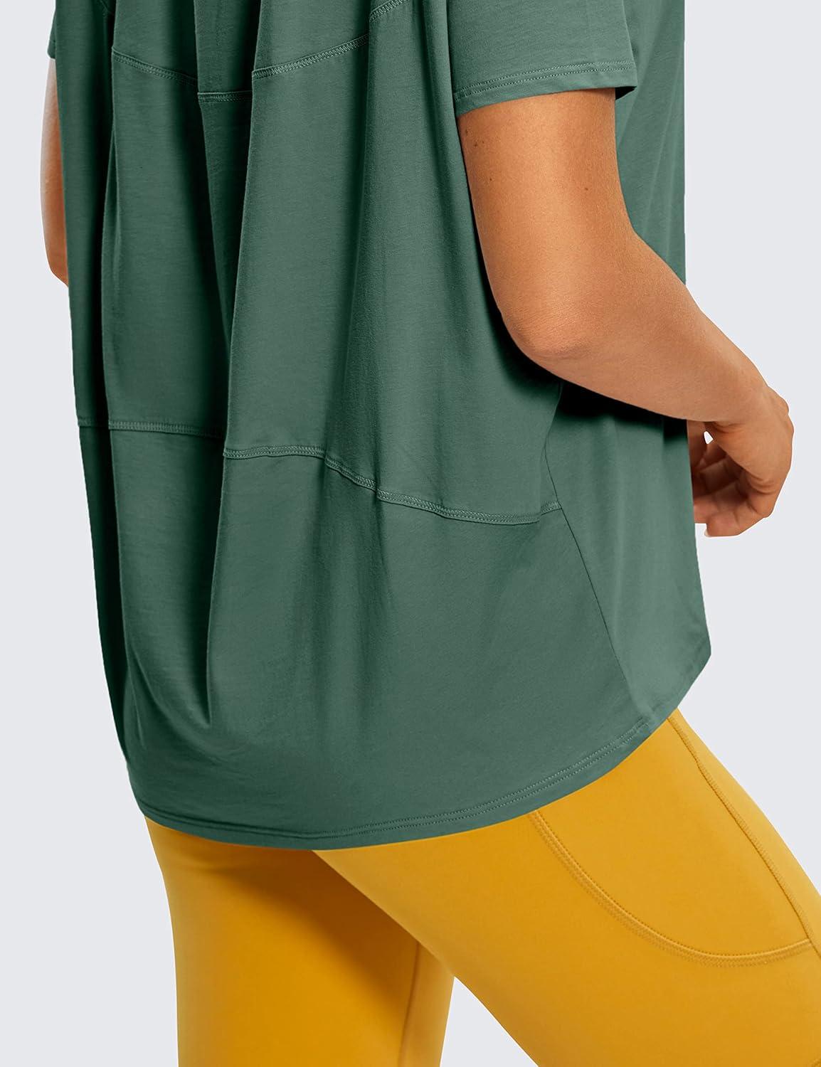 imageCRZ YOGA Womens Pima Cotton Short Sleeve Shirts Boat Neck Loose Fit Gym Workout TShirt Athletic Casual TopsGraphite Green