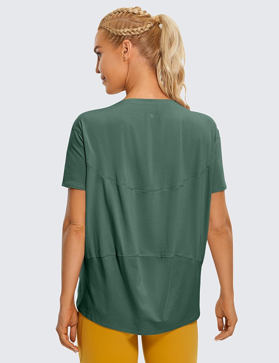imageCRZ YOGA Womens Pima Cotton Short Sleeve Shirts Boat Neck Loose Fit Gym Workout TShirt Athletic Casual TopsGraphite Green