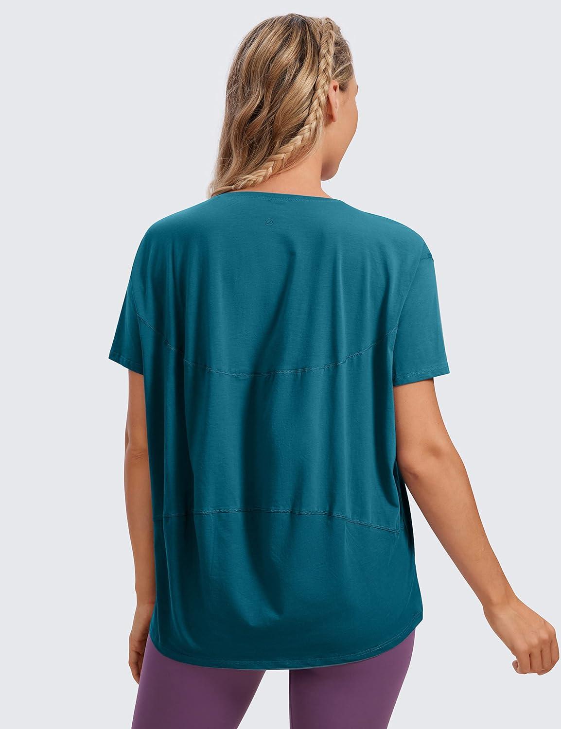 imageCRZ YOGA Womens Pima Cotton Short Sleeve Shirts Boat Neck Loose Fit Gym Workout TShirt Athletic Casual TopsGreen Jade