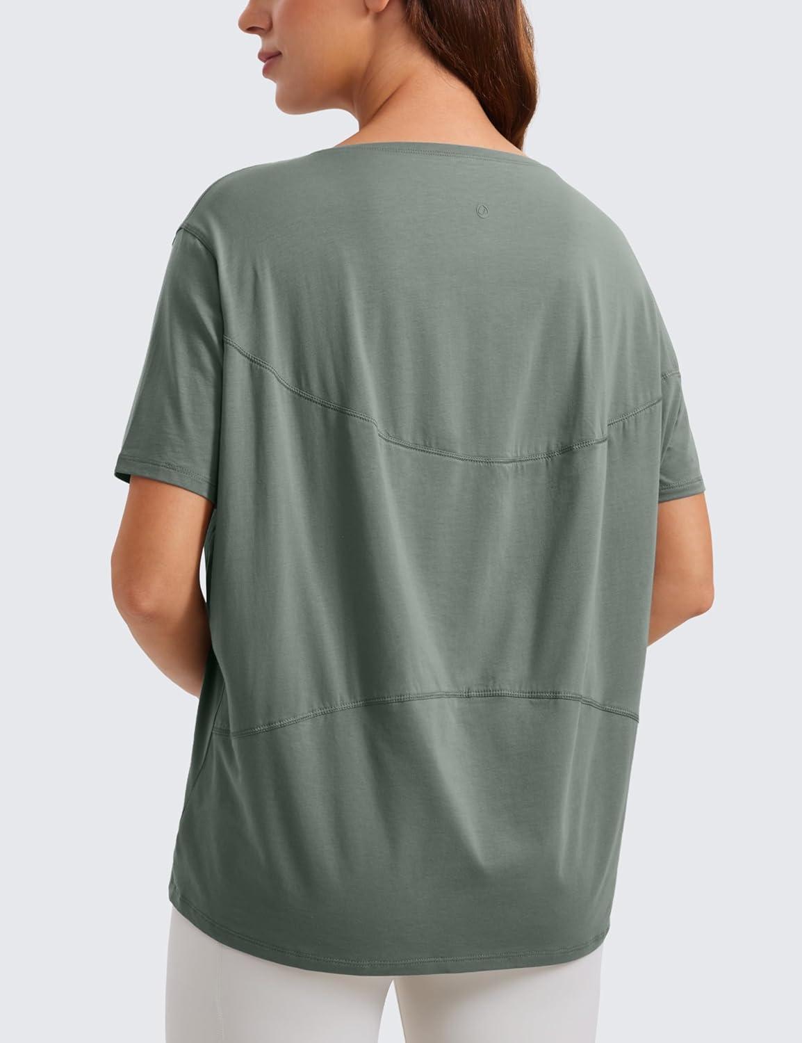 imageCRZ YOGA Womens Pima Cotton Short Sleeve Shirts Boat Neck Loose Fit Gym Workout TShirt Athletic Casual TopsGrey Sage