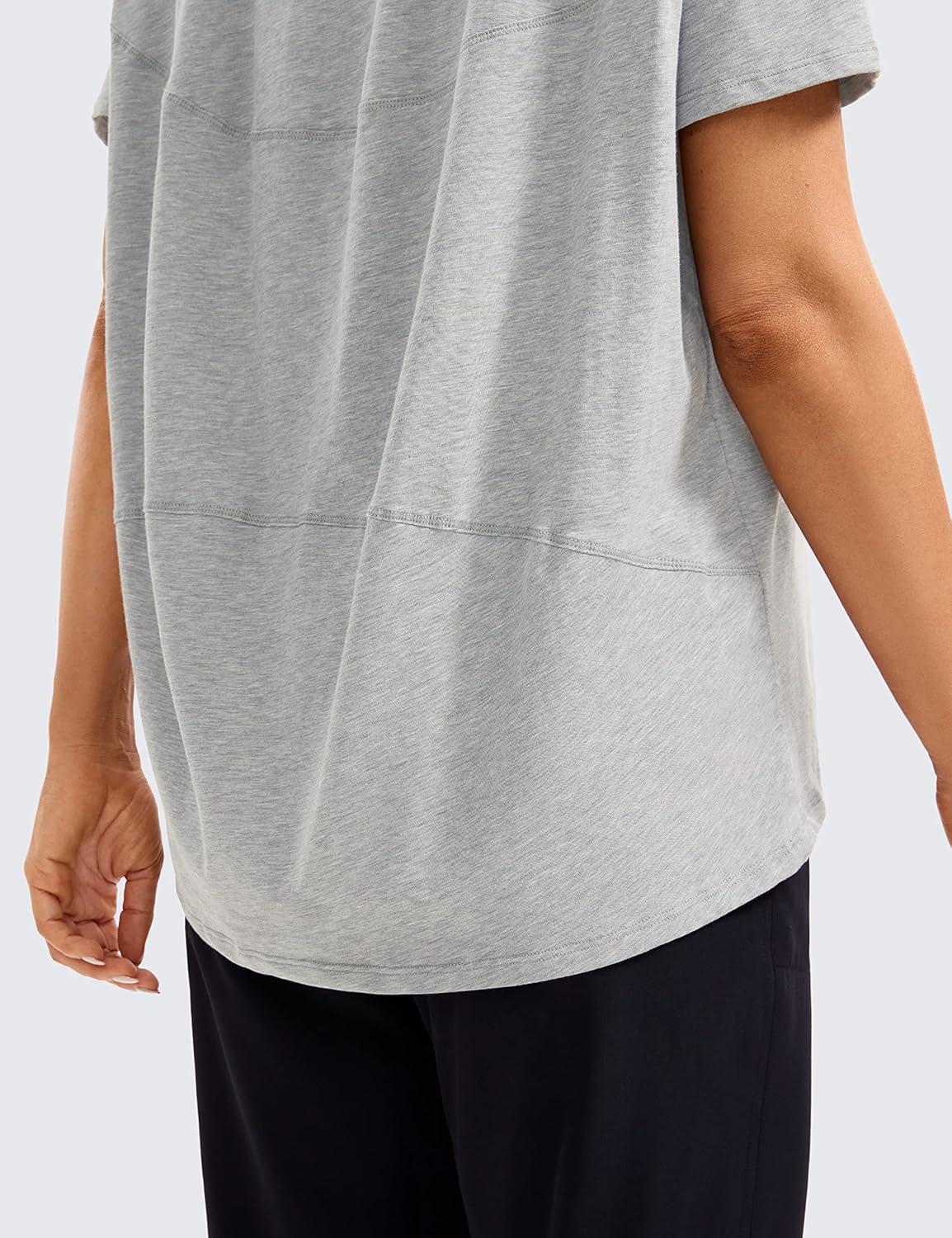 imageCRZ YOGA Womens Pima Cotton Short Sleeve Shirts Boat Neck Loose Fit Gym Workout TShirt Athletic Casual TopsHeathered Medium Grey