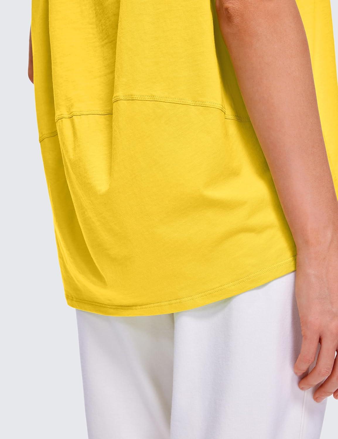 imageCRZ YOGA Womens Pima Cotton Short Sleeve Shirts Boat Neck Loose Fit Gym Workout TShirt Athletic Casual TopsHigh Visibility Yellow