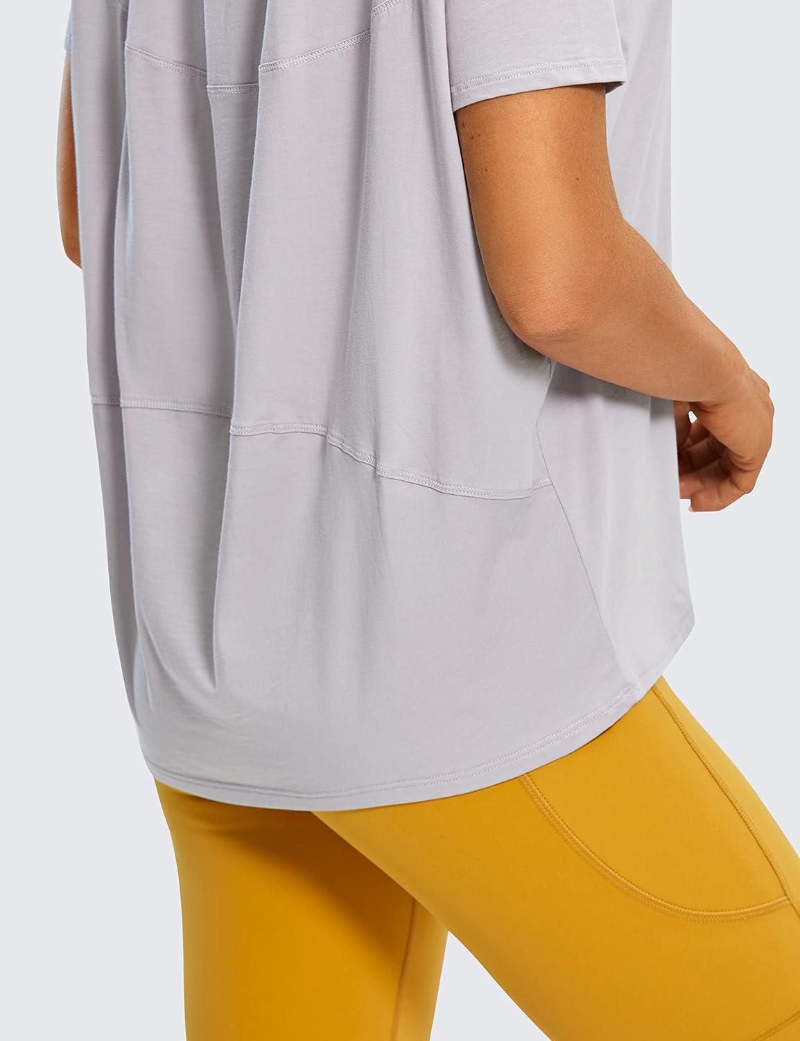 imageCRZ YOGA Womens Pima Cotton Short Sleeve Shirts Boat Neck Loose Fit Gym Workout TShirt Athletic Casual TopsIced Iris