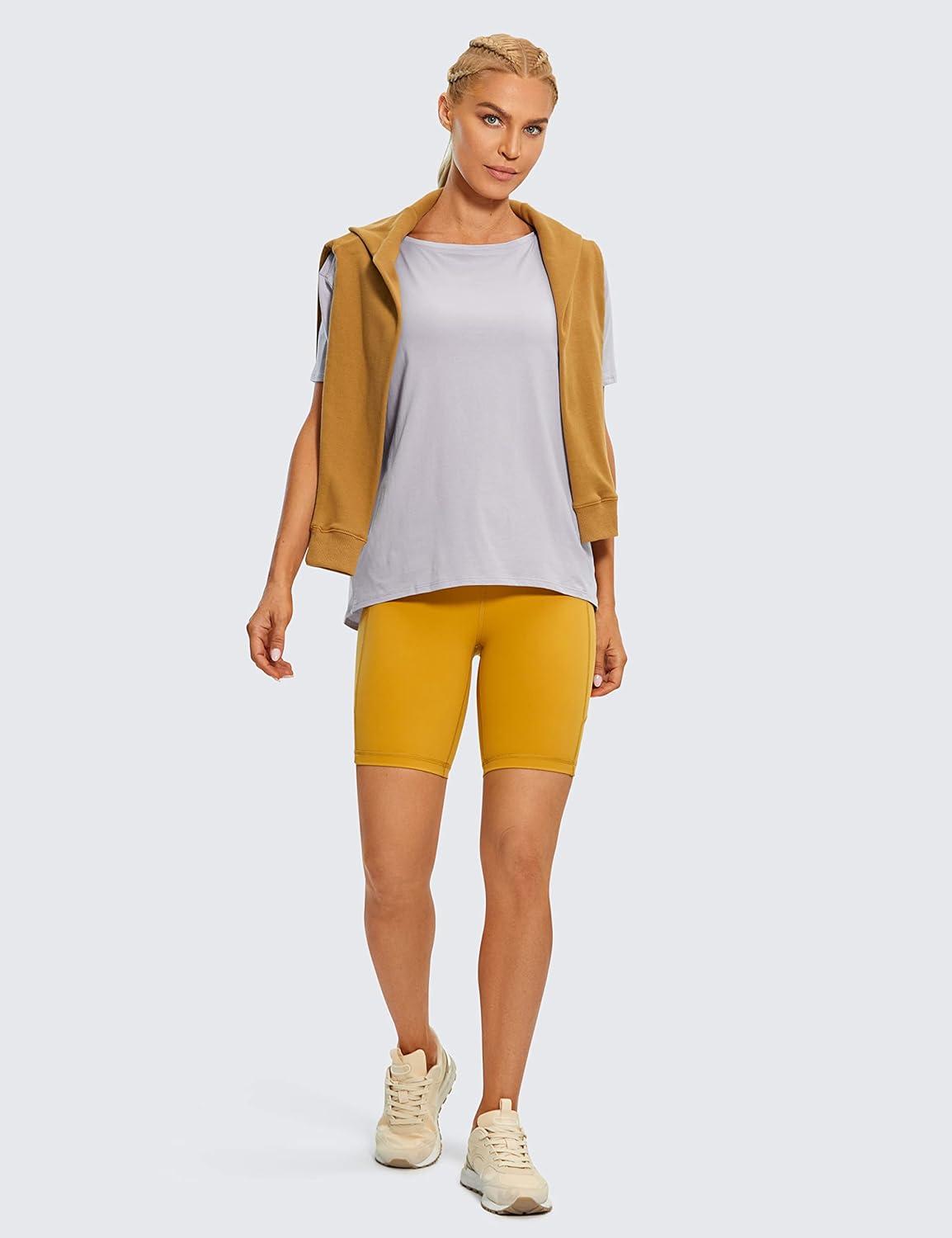 imageCRZ YOGA Womens Pima Cotton Short Sleeve Shirts Boat Neck Loose Fit Gym Workout TShirt Athletic Casual TopsIced Iris