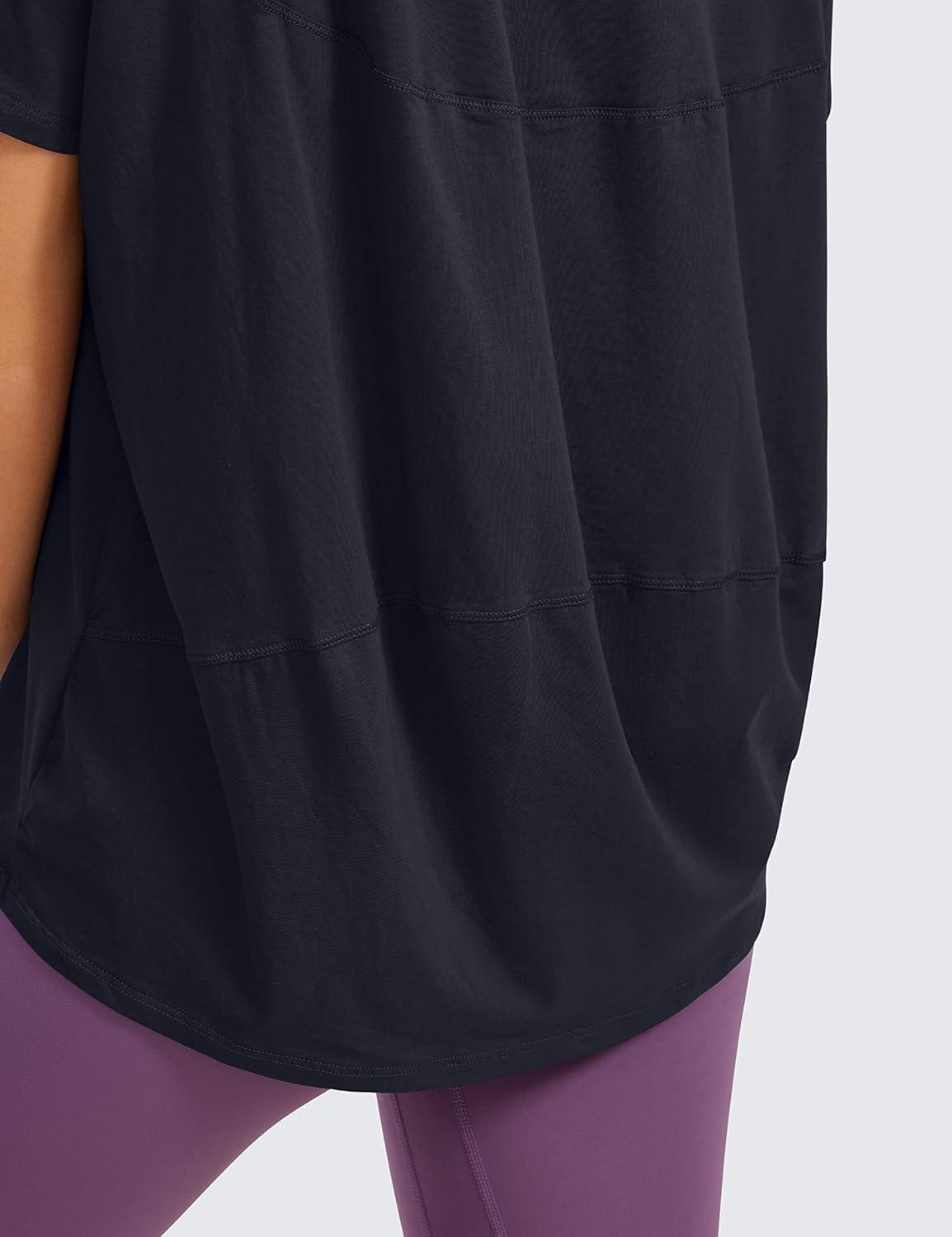 imageCRZ YOGA Womens Pima Cotton Short Sleeve Shirts Boat Neck Loose Fit Gym Workout TShirt Athletic Casual TopsNavy