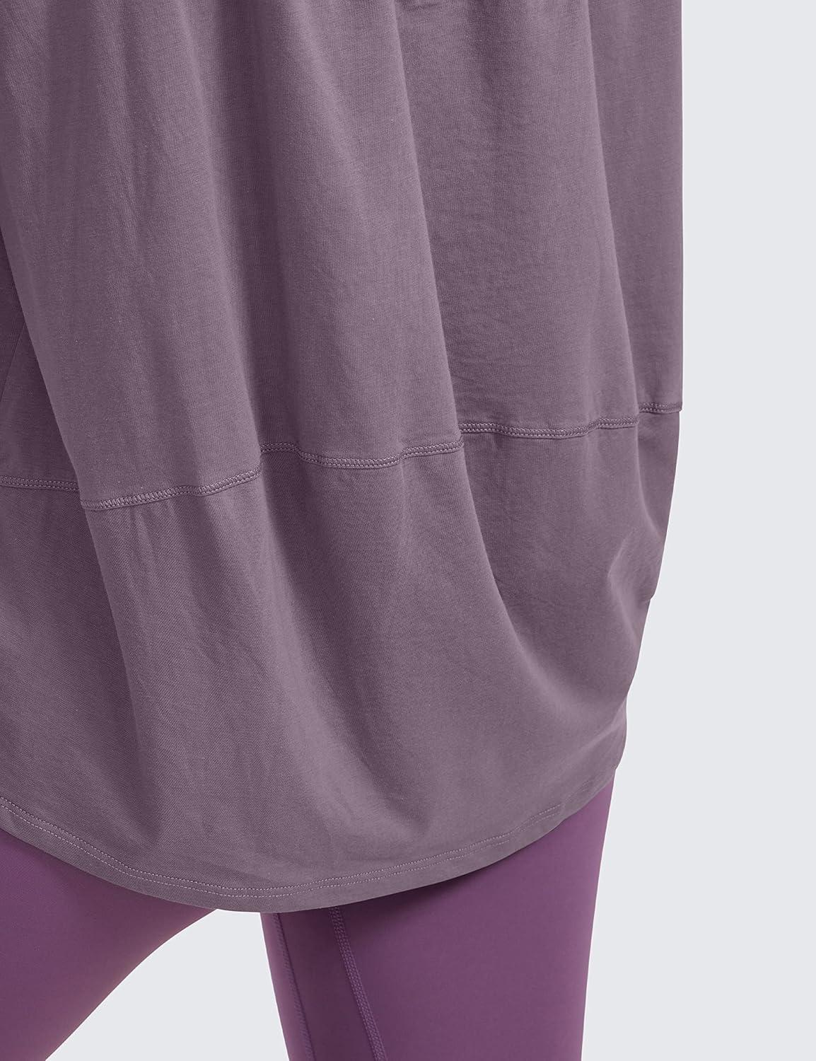 imageCRZ YOGA Womens Pima Cotton Short Sleeve Shirts Boat Neck Loose Fit Gym Workout TShirt Athletic Casual TopsPurple Gray