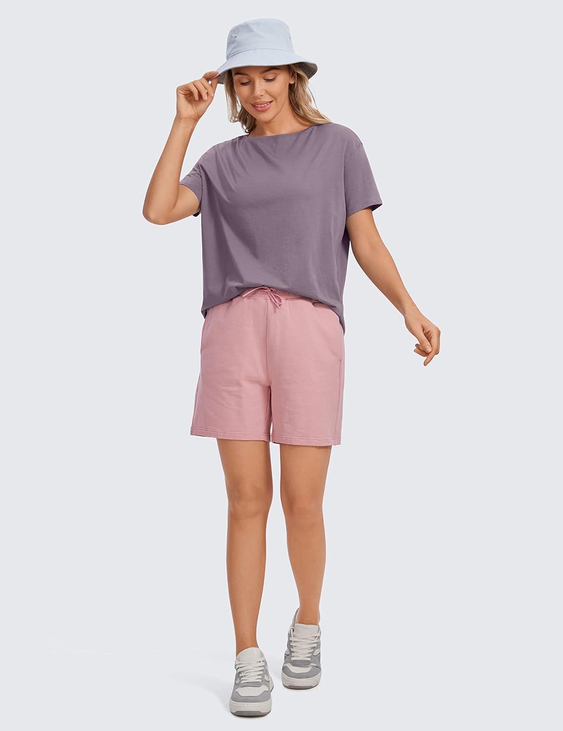 imageCRZ YOGA Womens Pima Cotton Short Sleeve Shirts Boat Neck Loose Fit Gym Workout TShirt Athletic Casual TopsPurple Gray