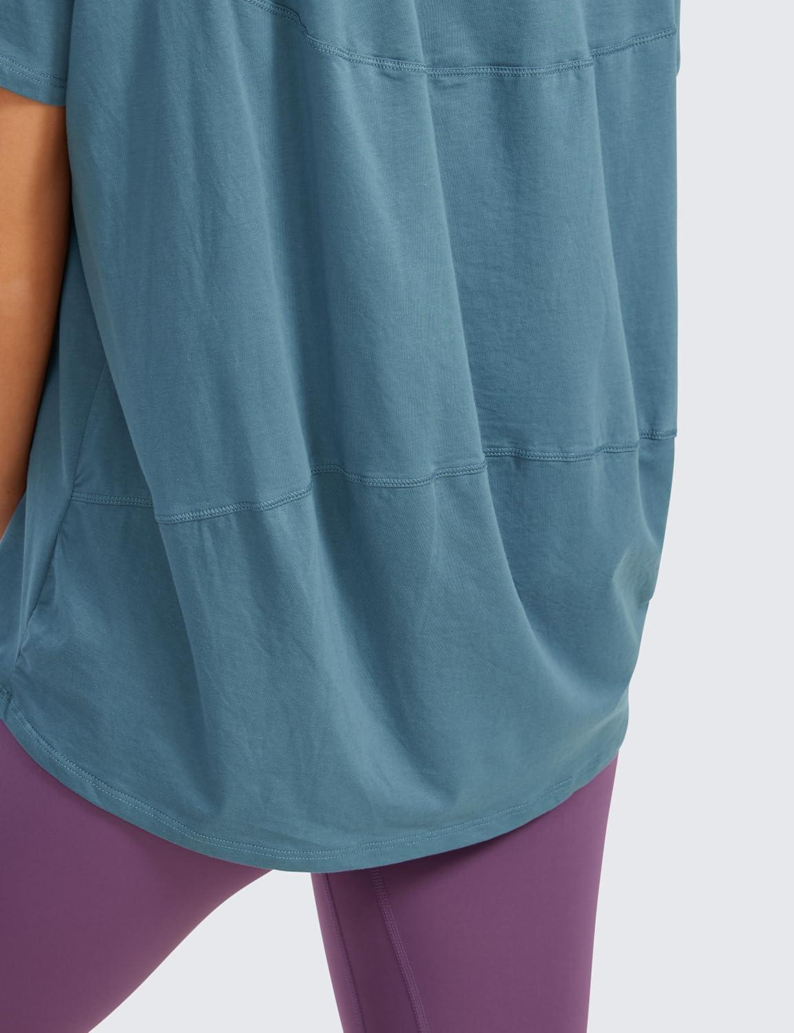 imageCRZ YOGA Womens Pima Cotton Short Sleeve Shirts Boat Neck Loose Fit Gym Workout TShirt Athletic Casual TopsSlate Blue