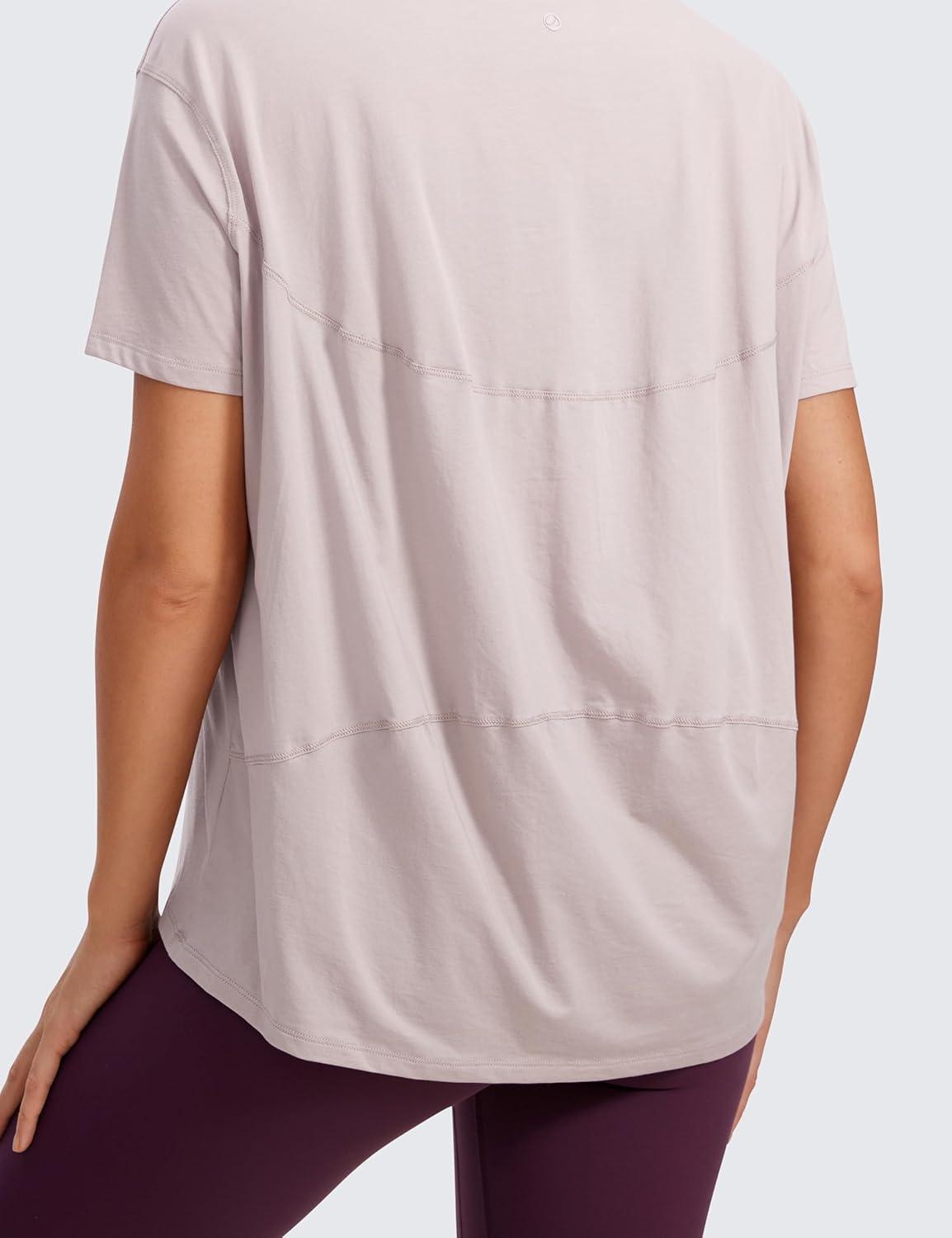 imageCRZ YOGA Womens Pima Cotton Short Sleeve Shirts Boat Neck Loose Fit Gym Workout TShirt Athletic Casual TopsSmoky Blush