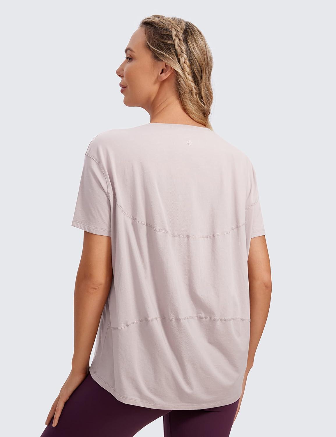 imageCRZ YOGA Womens Pima Cotton Short Sleeve Shirts Boat Neck Loose Fit Gym Workout TShirt Athletic Casual TopsSmoky Blush